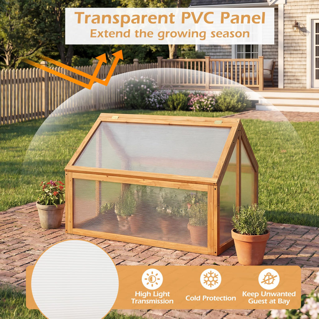 Wood Cold Frame Greenhouse, Portable Raised Flower Planter Protection with Transparent Openable Roof, Small Indoor