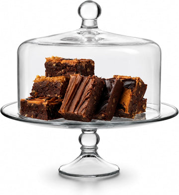 Selene Glass Cake Stand with Dome Lid, Footed Dessert Serving Dish - Set of 2