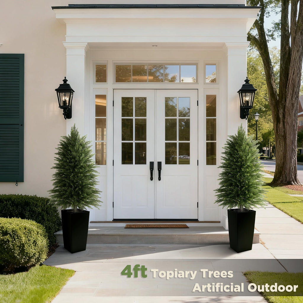 4ft UV Resistant Artificial Cedar Trees, Full Realistic Shape, 2-Pack Black