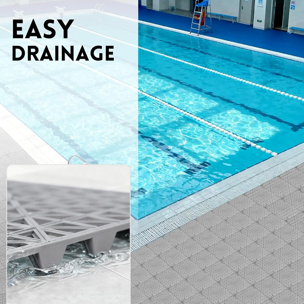 Modular Interlocking Cushion Drainage Floor Tiles, 16-Pack 11.8"x11.8" PVC Raised Non-Slip Interlocking Mats with Drain