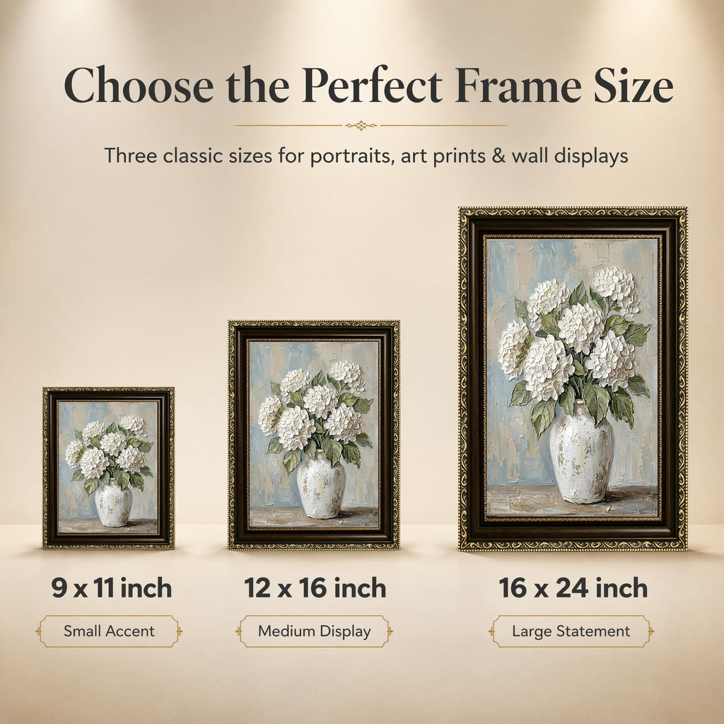 Vintage Framed 3D Texture White Hydrangea Canvas Wall Art