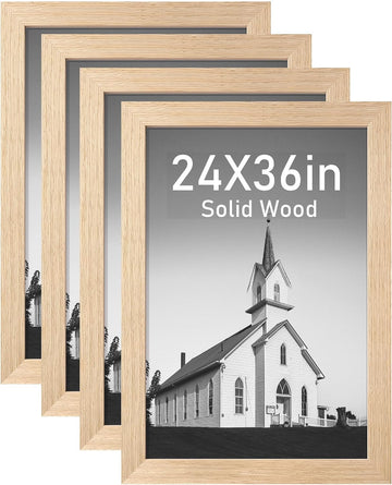 Solid Wood 24x36 Poster Frame, Gallery Wall Frame Set of 4, Natural