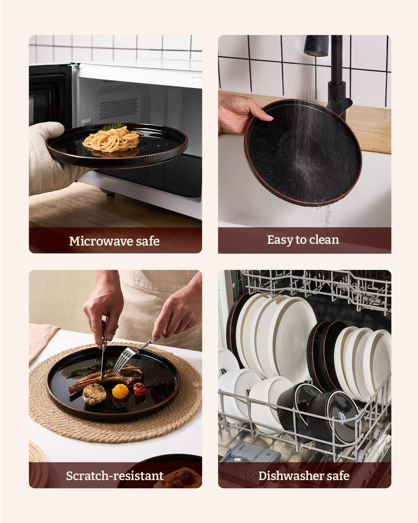 Line Porcelain Dinnerware Set, dish set for 4, Black