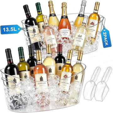 13.5L Ice Bucket 2 Pack Ice Buckets for Parties, Large Beverage Tub for Cocktail Bar with Handle, Drink Cooler - Set of 2