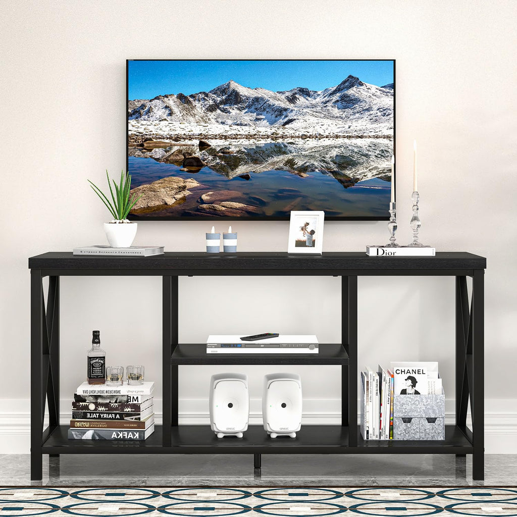Modern Entertainment Center for TVs up to 55 Inch, Wood TV Stands with Storage Shelves, Industrial Media TV Console