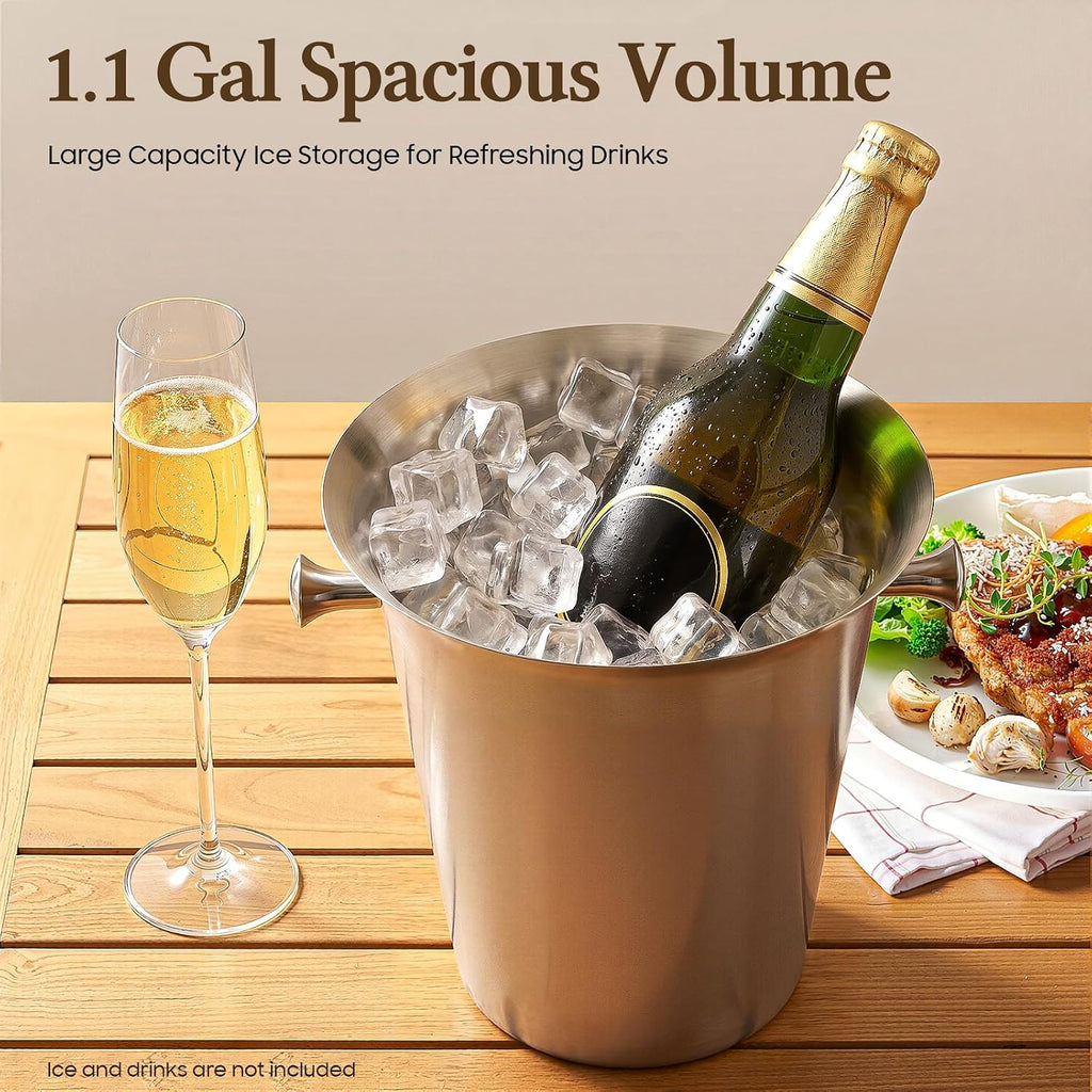 Champagne Ice Bucket with Stand, Stainless Steel Wine Chiller on Rack for Party Bar Club Wedding, 5L Capacity, Silver