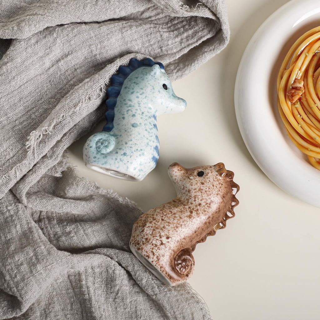 Ceramic Cute Sea Horse Salt & Pepper Shakers Set, Hand-Painted Sea Animals Salt and Pepper Shakers, Set - Set of 2