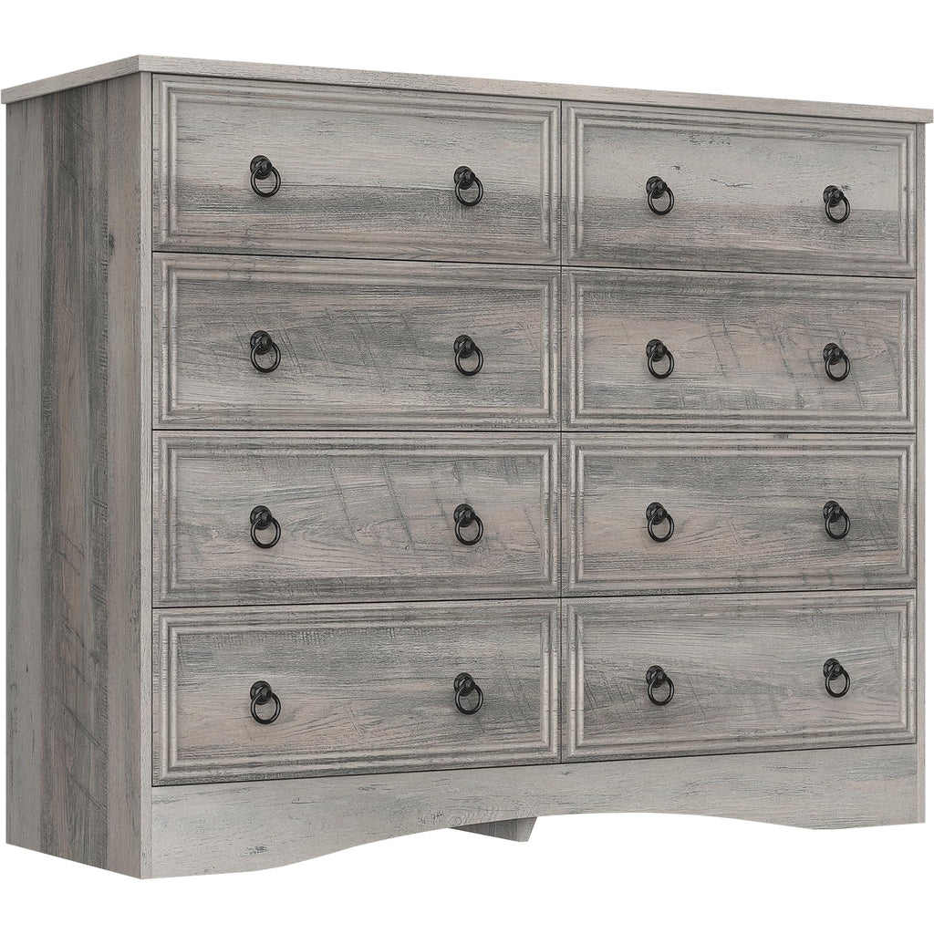 Grey 8 Drawer Dresser, Wood Chest of Drawers, Large Storage for Clothes, Vintage Design, 47.24W*15.75D* 39.4''H