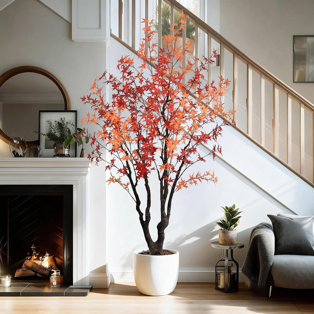 7FT Artificial Maple Tree, Realistic Fall Maple Leaves Fake Tree with Sturdy Base, Lifelike Faux Autumn Maple Plant
