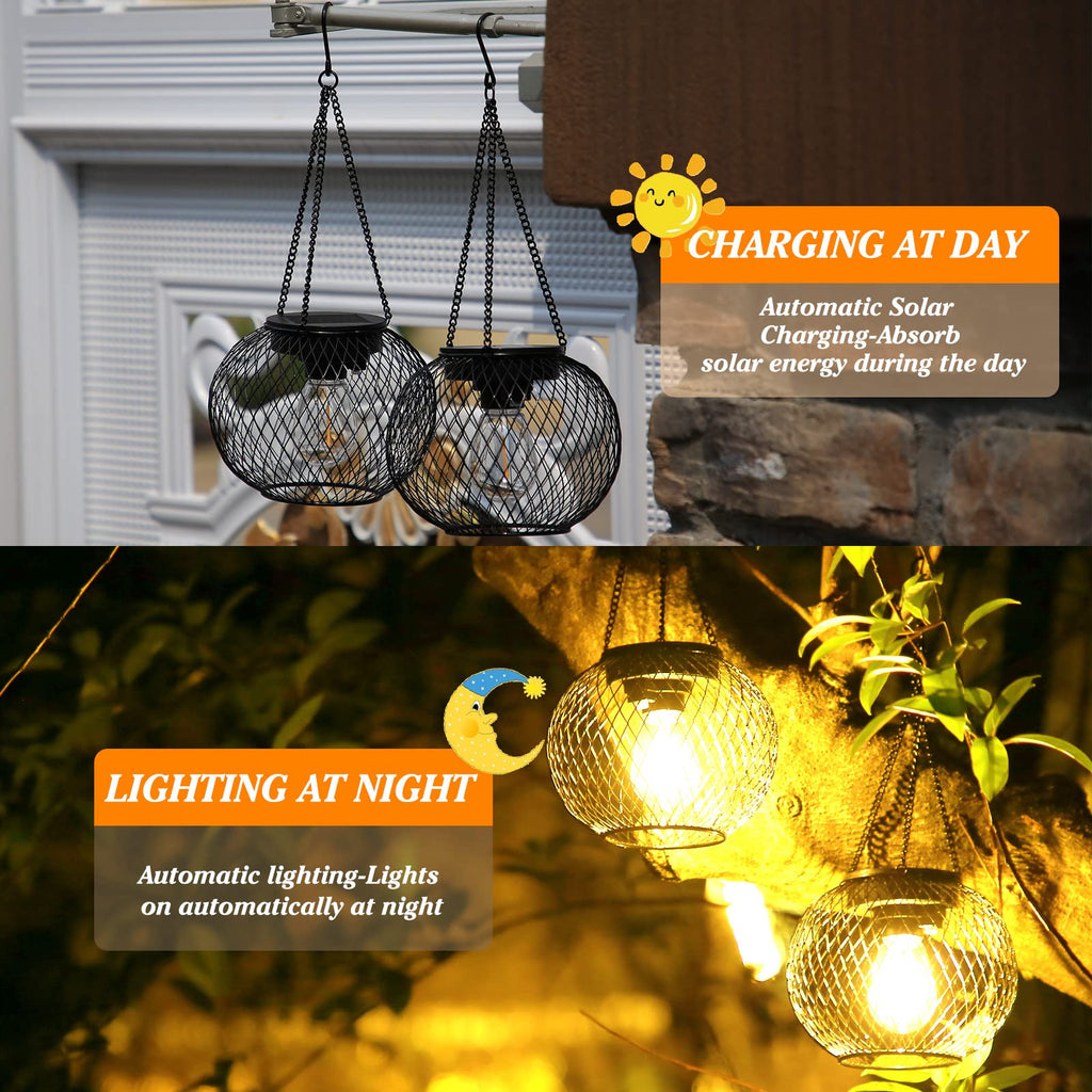 Solar Lantern Outdoor Waterproof, Hanging Solar Lights, 4 Pack, Black