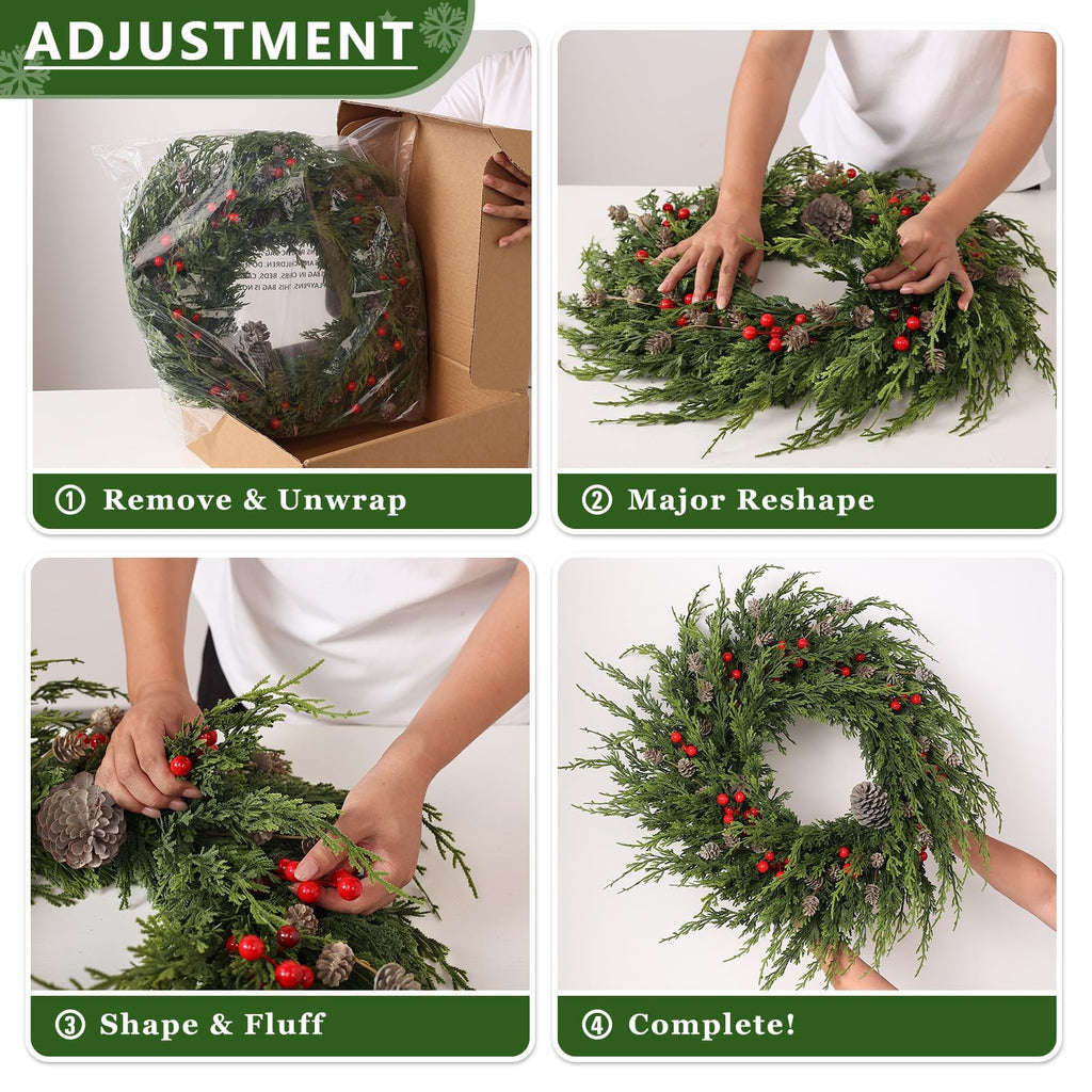 24" Artificial Christmas Cedar Wreath with Berry for Front Door Decoration