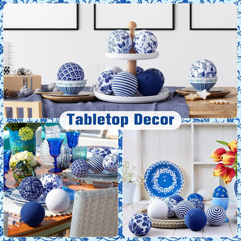 White and Blue Decorative Balls, Chinoiserie Porcelain - Set of 12