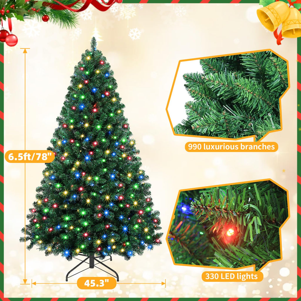 Pre-Lit Christmas Tree, 6.5FT PVC Artificial for Indoor Home Decor