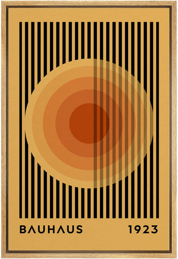 Framed Canvas Print Wall Art Mid-Century Bauhaus Multicolor Orange Circle Shapes Abstract Illustrations Modern Art