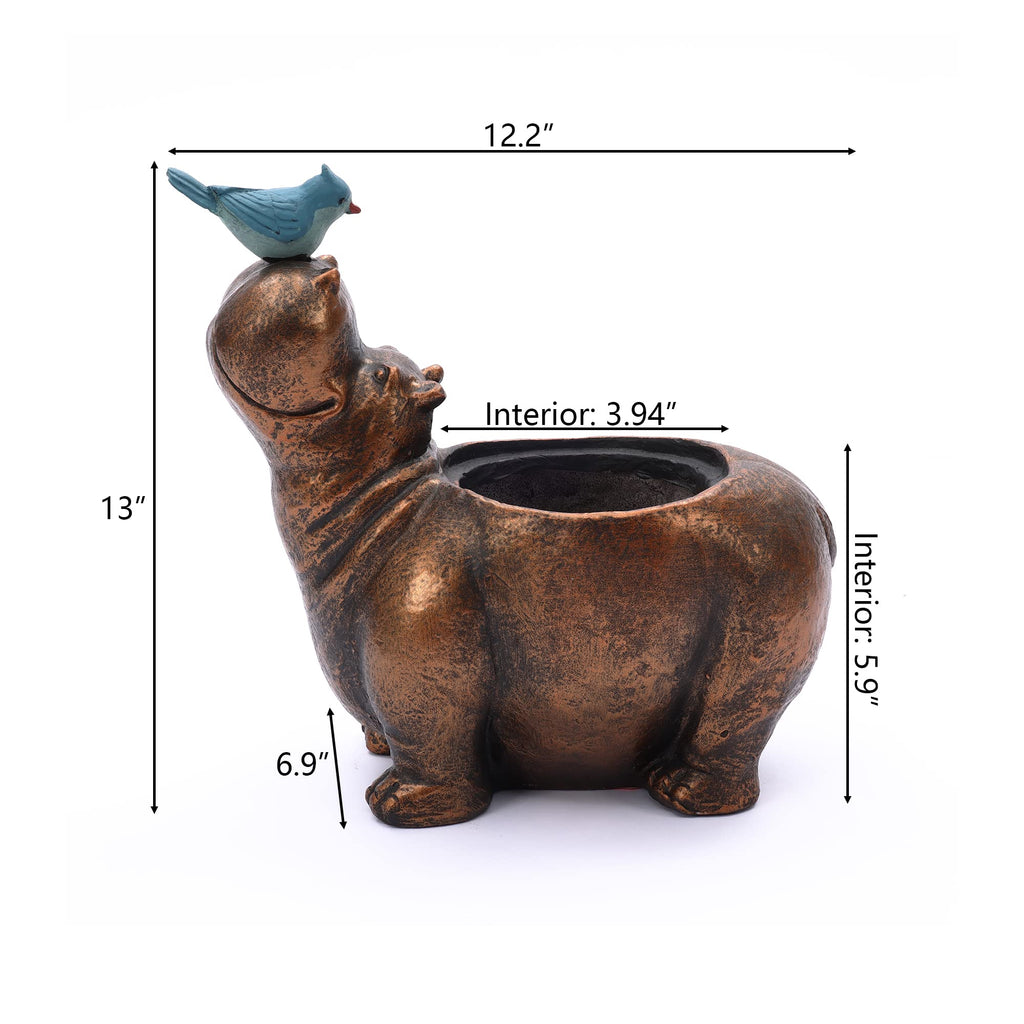LuxenHome Succulent Plant Pots, Indoor Outdoor Planters with Drainage Hole and Rubber Plug, Distressed Bronze Finish