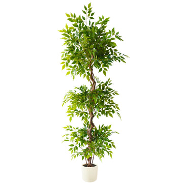 7ft Artificial Ficus Tree Fake Plant with White Planter