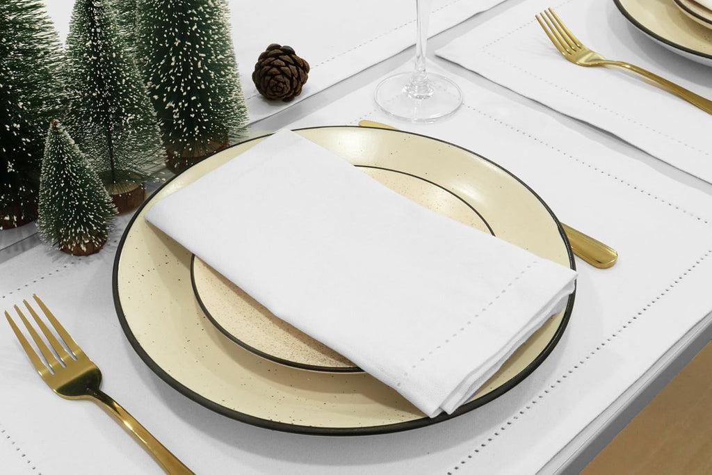Set of 12 Hemstitch Cloth Dinner Napkins 100% Cotton - Soft Durable Washable - Ideal for Wedding Spring Easter Summer