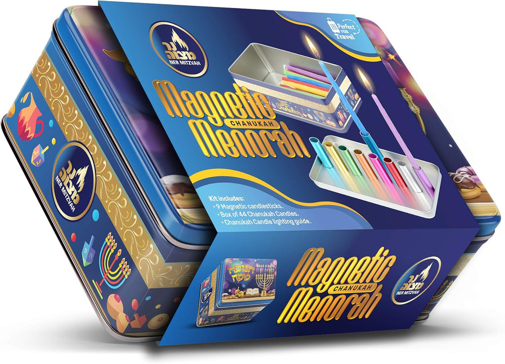 Colorful Kids Magnetic Candle Set- Includes Box of Chanukah Candles - Fun Safe and Decorative Tin Childrens