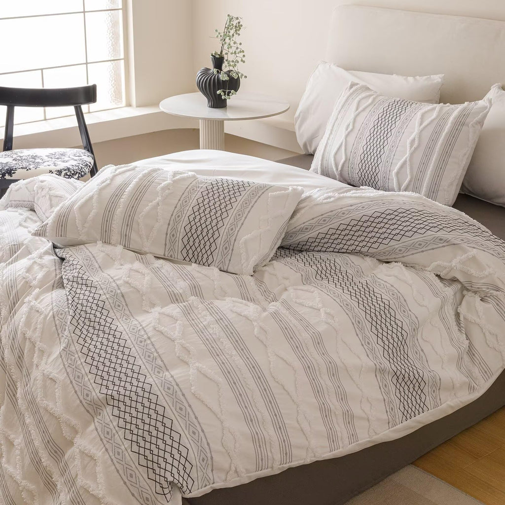 Tufted Black Comforter Set Jacquard Bedding Shabby Chic Farmhouse Bed Sets