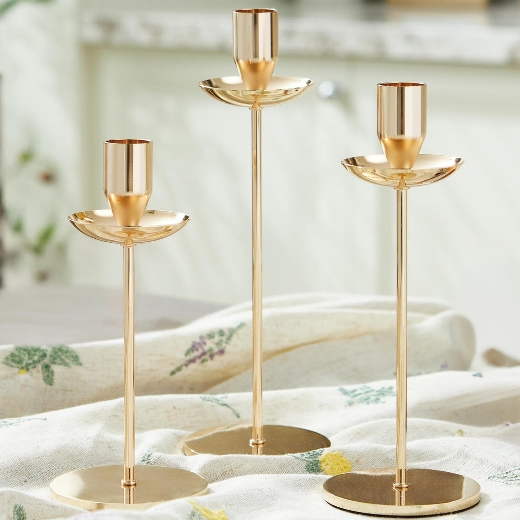 Gold Candle Holders, Brass Taper Candlestick Holders Set of 3
