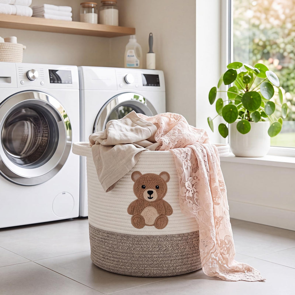 Teddy Bear Laundry Basket, Baby Toy Basket , 14"x14"
