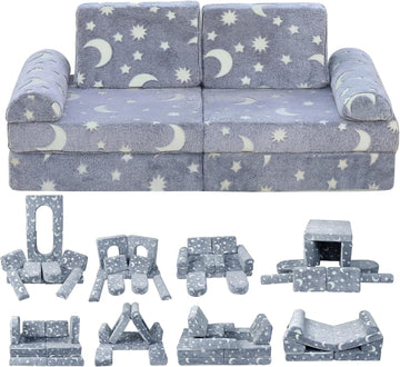 Seater Modular Kids Play Couch - 10pc Glow in the Dark Creative Kids Couch for Playroom, Living Room, and Bedroom