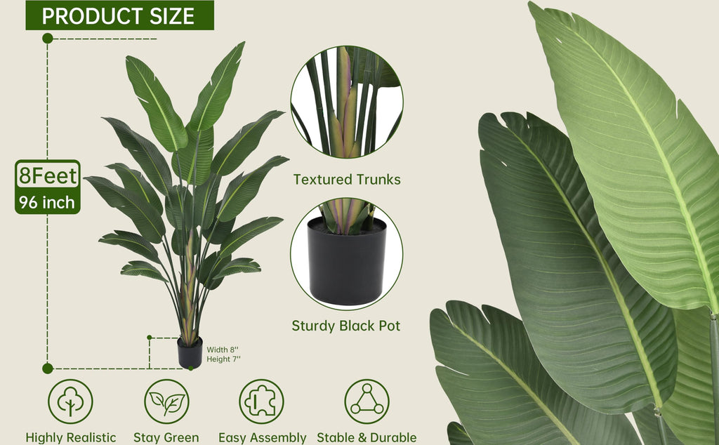 Artificial Bird of Paradise Tree 8FT 17 Thick Matte Texture Leaves