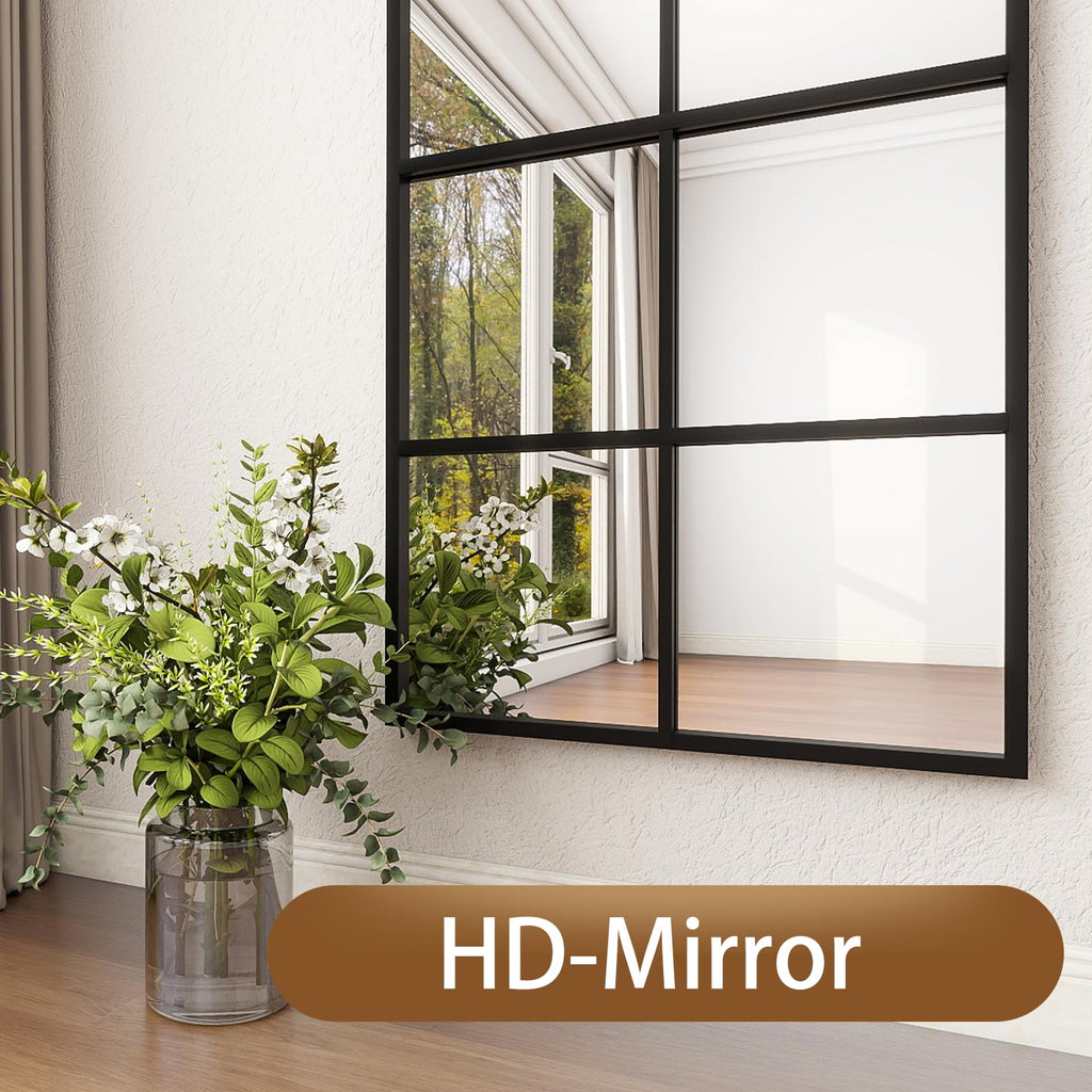 Floor Full Length Mirror, Arch Top Window Pane Mirror, 71"x32" Black