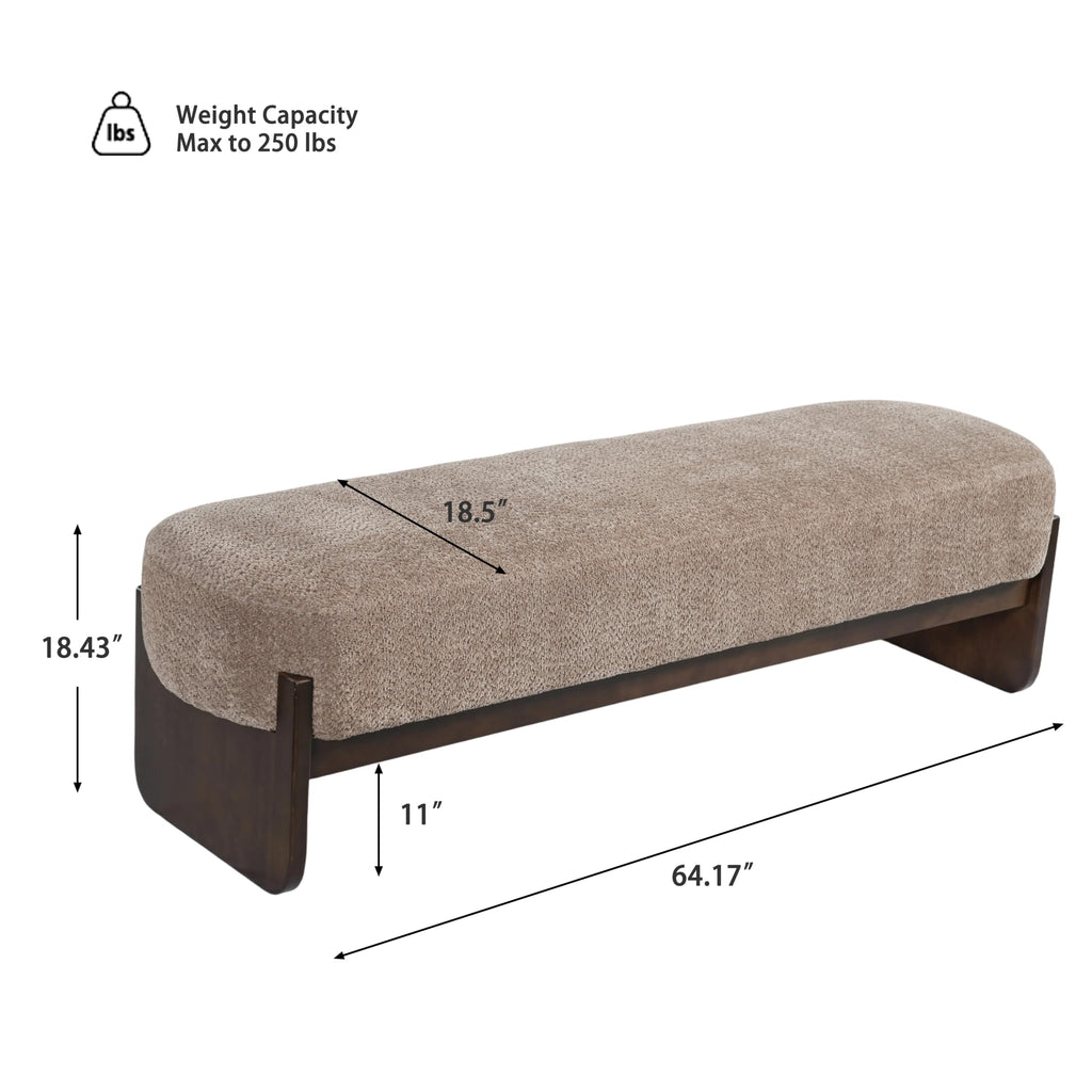 Arden Minimalist Style Rectangular Loop Yarn Fabric Ottoman Bench, Rubberwood Frame, Entryway Bench, Living Room Sofa