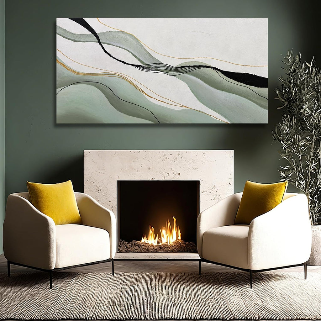 Green White Black Modern Abstract Art Print, Large Canvas Decor Bedroom Office Dining Room