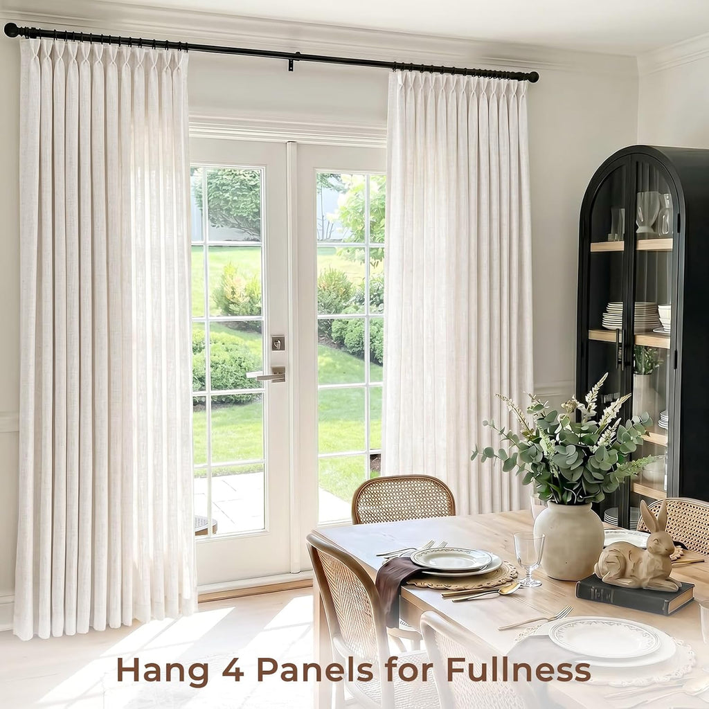 Memory Trained Pinch Pleated Curtains 90 Inches Long, Linen Curtains, 2 Panel Set Pinch Pleated Drapes with Hooks