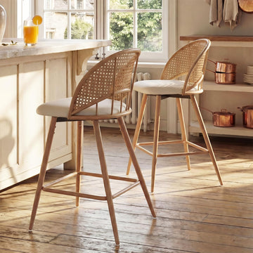 26'' Bar Stools Set of 2, Rattan Counter Height Swivel Stools
