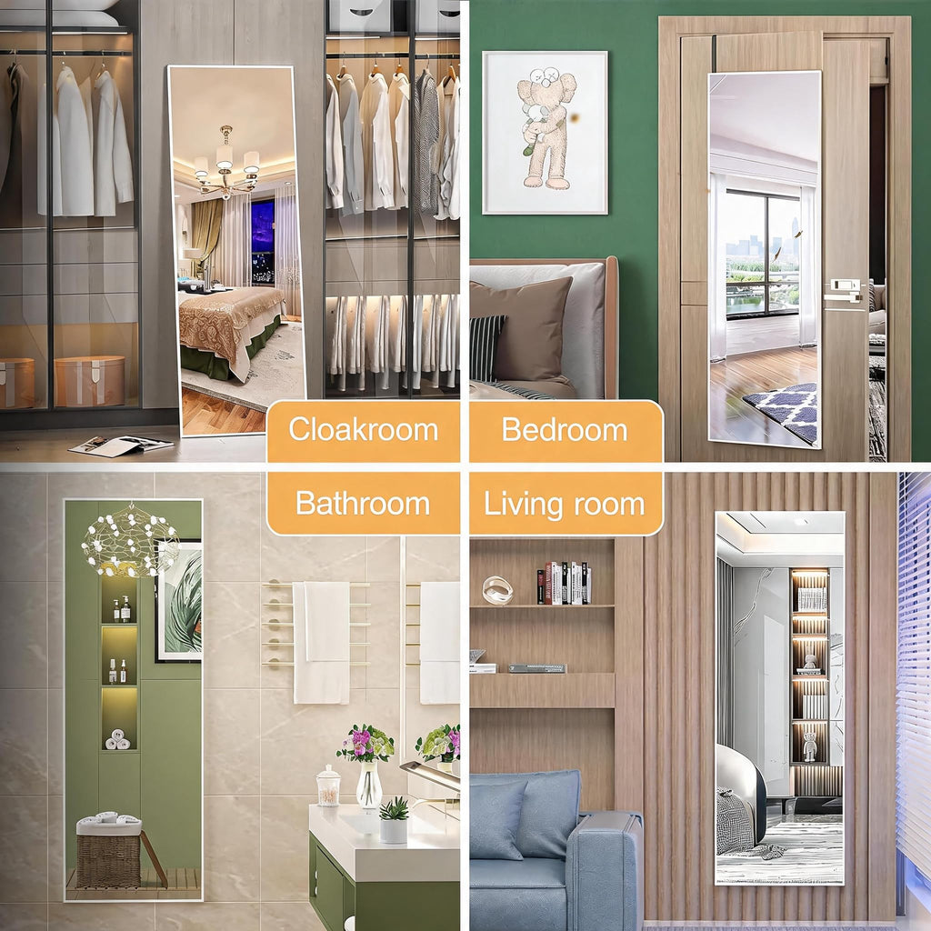 Door Mirror Full Length, 51 x 16 Inch Full Body Wall Mirror Over The Door Hanging Mirror, Cloakroom