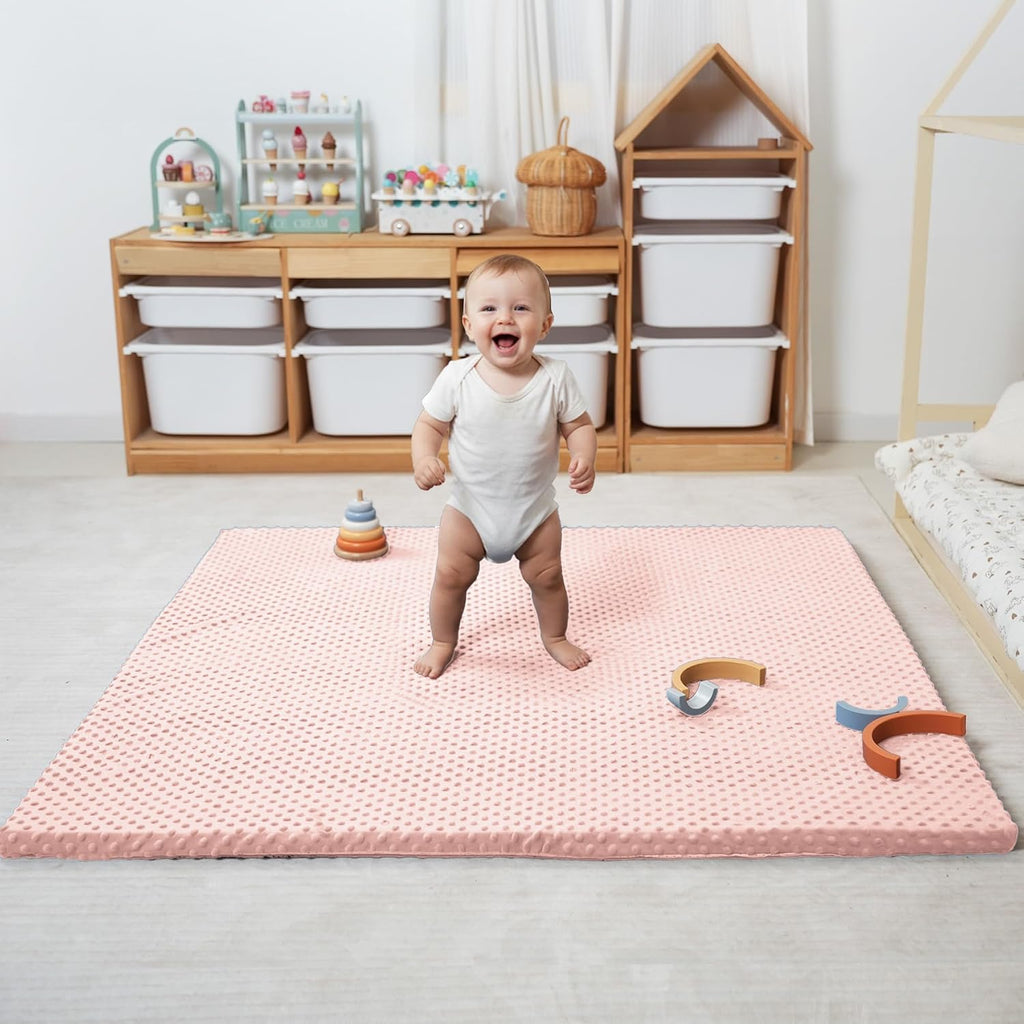 Floor Play Mat for Playpen, Extra Thick 50x50 Inches Padded Mat with Ultra Soft 3D Minky Dot & Removable Washable