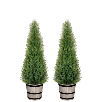 Artificial Cedar Trees 3FT Faux Cedar Topiary Evergreen Plants Outdoor Indoor Fake Cypress Pine Trees with Barrel