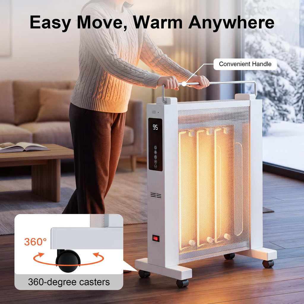 26" Space Heater for Large Room, 1500w Electric Mica Panel Heater, 3 Sides Heating, 12H Timer, Remote, 3 Modes