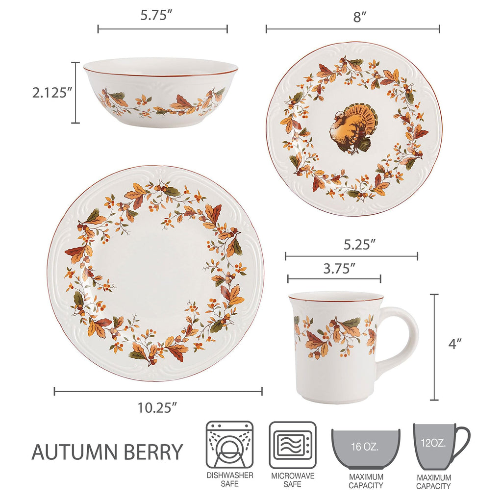 Autumn Berry 16 Piece Dinnerware Set, Service for 4, Multi Colored
