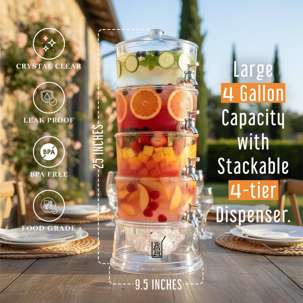 Party Tower Beverage Dispenser 4 Tiers - Large Drink Dispensers For Parties