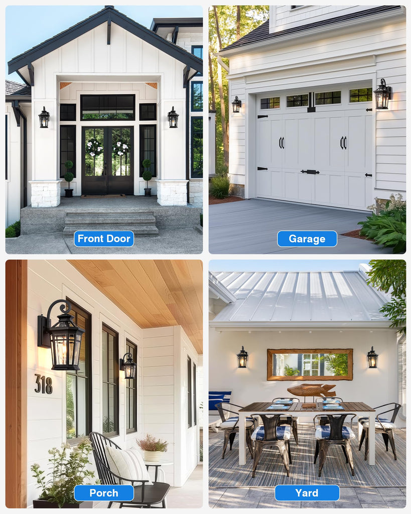 Outdoor Light Fixtures Wall Mount, 2-Pack Outdoor Wall Sconce Dusk to Dawn, Exterior Lantern with E26 Base, Matte