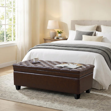 50" Storage Ottoman Bench, Rectangular End of Storage Bench, Upholstered Large Fabric Tufted Ottoman with Storage