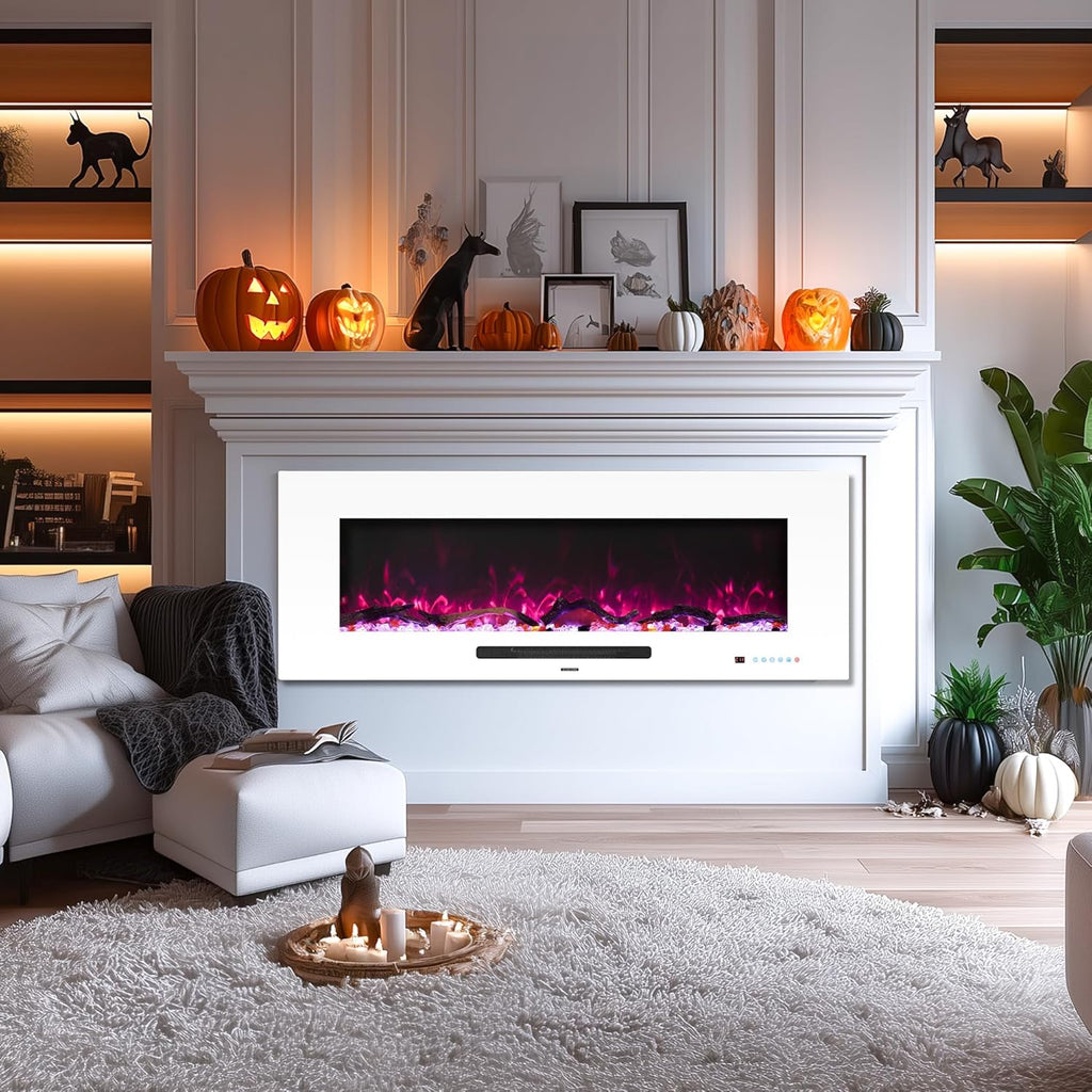50 inch Electric Fireplace, Recessed & Wall Mounted Fireplace Heater with Remote Control and 750/1500W Thermostat