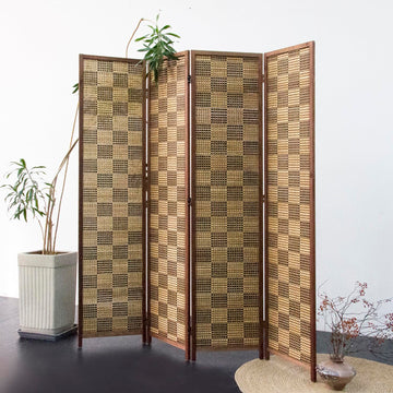 4 Panel Bamboo Room Divider, Caramel Folding Privacy Screen