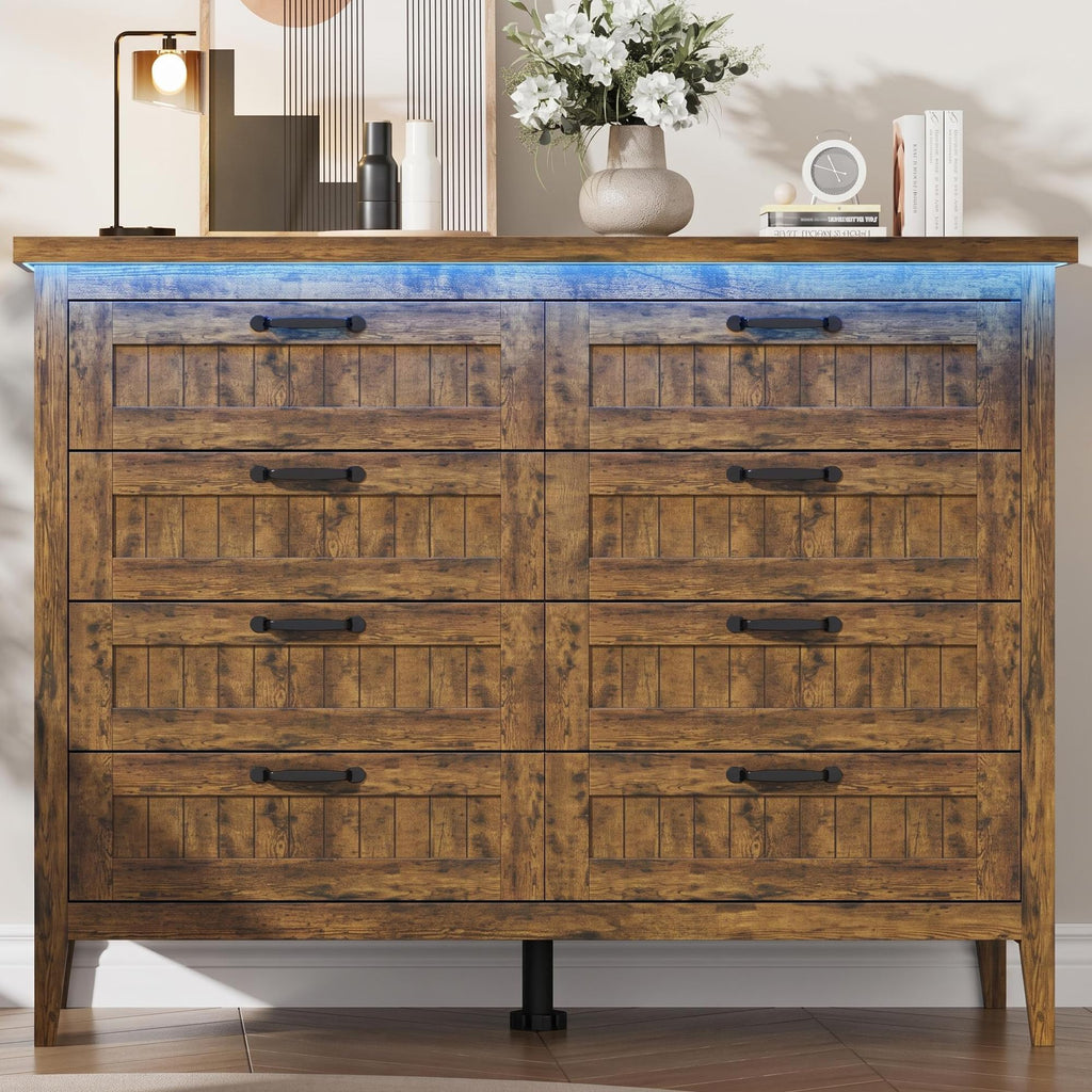 47.3'' Rustic Brwon 8 Drawer with Power Outlet & LED Lights