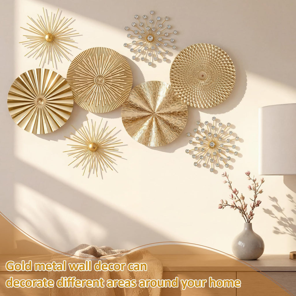 8 Pcs Metal Wall Decoration Metal Starburst Radial Plate Art Hanging Decorative Wall Decorations 3D Sunburst