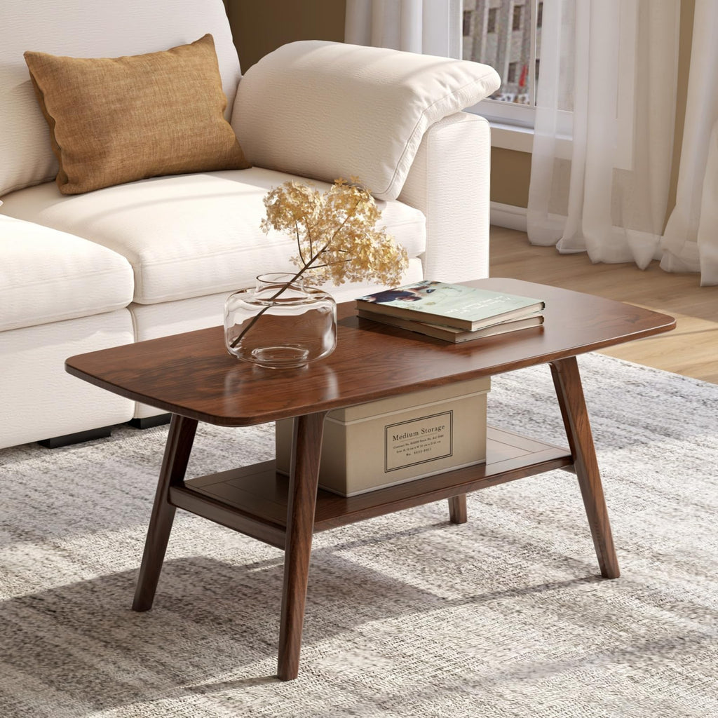 100% Solid Oak Coffee Table with Storage Shelf, 39.37" W
