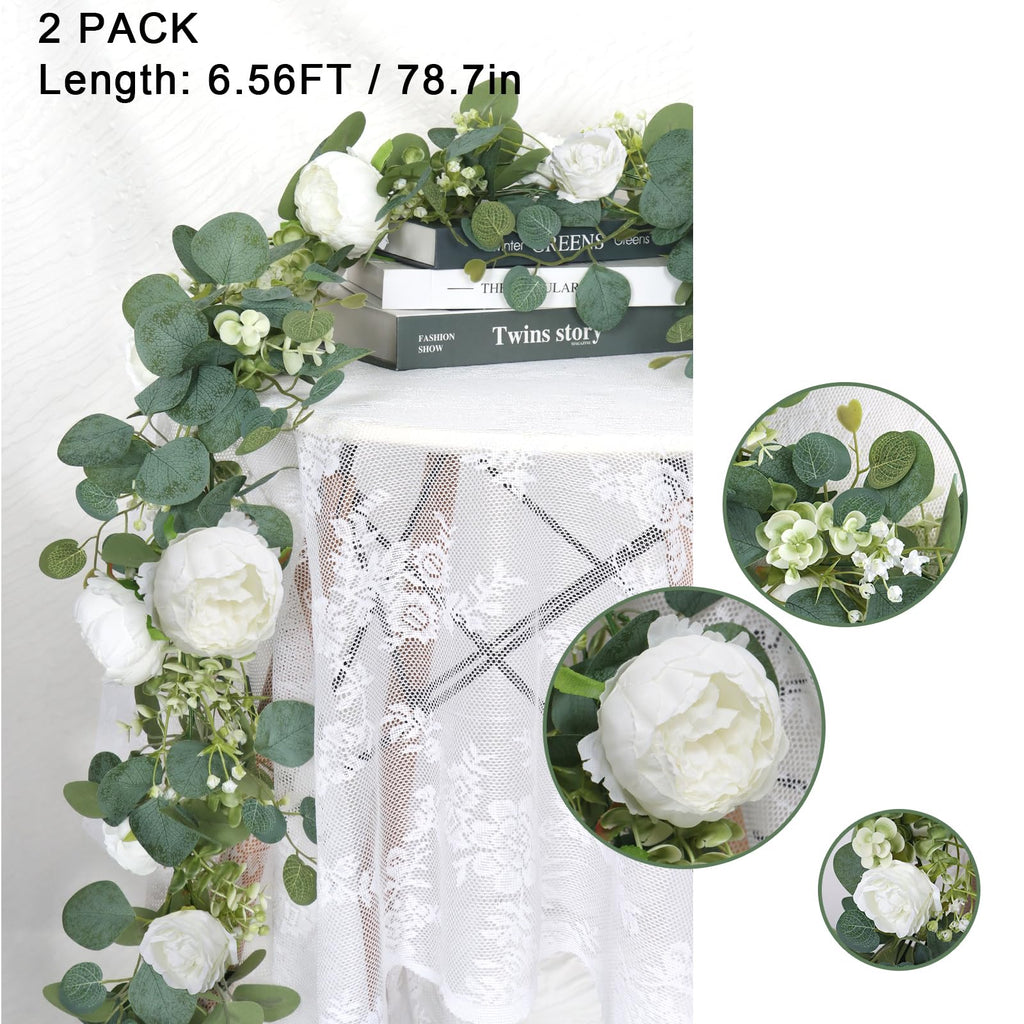 Artificial Eucalyptus Flower Garlands, White, 2PCS