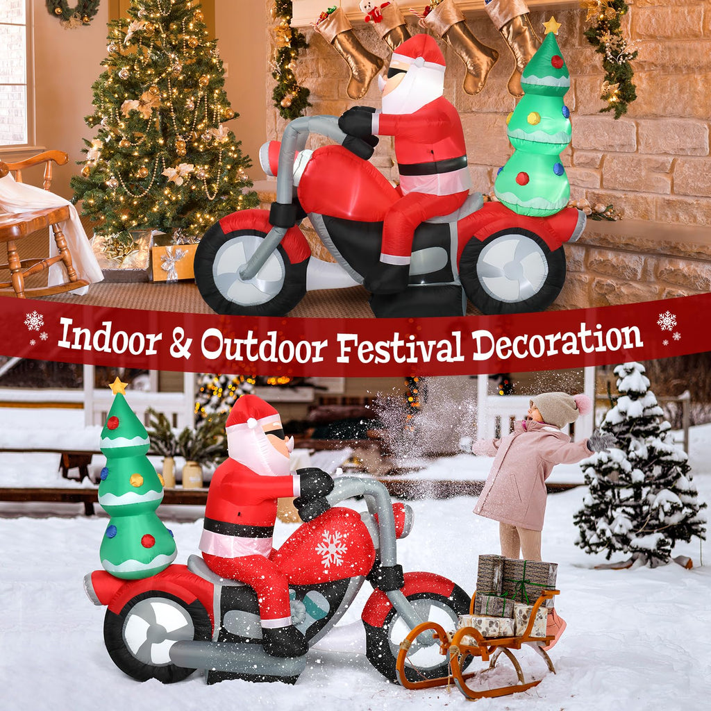 Christmas Inflatables Motorcycle 7.5 Ft, Xmas Inflatable Decoration Santa Riding Motorcycle with A Christmas Tree