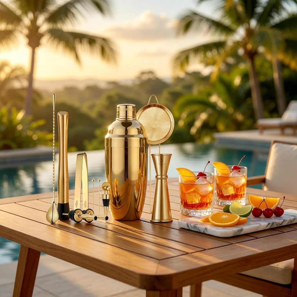 11-Pieces Gold Cocktail Shaker Set Bartender Kit - Bar Tools Set - Set of 11
