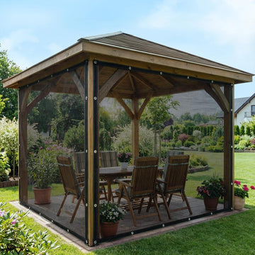 Outdoor Curtains Black Breathable Mesh Screen Netting with Grommets Porch Balcony Pergola Terrace Summer Net