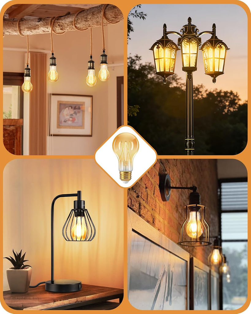 A19 Dimmable Edison LED Bulbs, 700LM 2200K Amber Warm 6-Pack